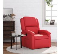 YunCangg Sillón de relax de piel sintética roja con función reclinable manual, respaldo ajustable hasta 135 grados, marco estable de madera y metal, reposabrazos anchos, bolsillo lateral para salón