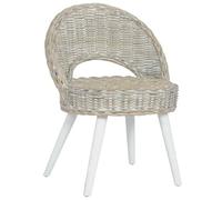 YunCangg Sillón Kubu Rattan blanco con patas de madera, 60 x 60 x 79 cm, cómoda silla de salón con respaldo y reposabrazos, ideal para salón, dormitorio, oficina o rincón de lectura