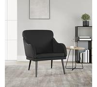 YunCangg Sillón negro de piel sintética, 63 x 76 x 80 cm, con estructura de metal, asiento acolchado y reposabrazos, silla ergonómica Relax Lounge para salón, oficina, rincón de lectura y recepción