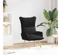 YunCangg Sillón negro de tela y madera contrachapada 69 x 74 x 93 cm con reposabrazos acolchados y patas de madera de caucho, silla Relax Lounge para salón, oficina y rincón de lectura