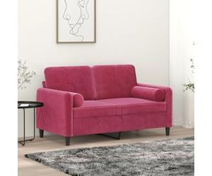 YunCangg Sofá de 2 plazas, color rojo vino, sofá de terciopelo de 120 cm con cojín decorativo, estructura de metal, fundas extraíbles, muebles cómodos para sala de estar