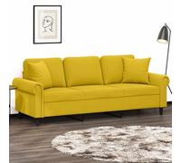 YunCangg Sofá de 3 plazas, amarillo, ancho del asiento de 180 cm, hecho de terciopelo suave, marco de metal, incluye 2 almohadas decorativas, para sala de estar, máximo 110 kg por asiento