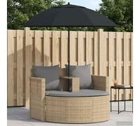 YunCangg Sofá de jardín con cojín, 8 piezas, color beige, gris claro, polirratán, resistente a la intemperie, ajustable, con sombrilla para balcón, terraza, exterior, piscina, salón, tumbona de relax