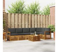 YunCangg Sofá esquinero de 7 piezas de madera maciza de acacia natural y antracita con cojines, diseño de lamas, para jardín, terraza y balcón, conjunto de asientos flexibles para momentos relajantes