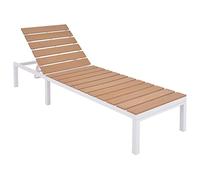 YunCangg Tumbona de aluminio y WPC marrón ajustable con respaldo, resistente a la intemperie y plegable, tumbona de jardín para terraza, balcón y piscina, tumbona de relajación ergonómica plegable