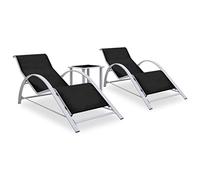 YunCangg Tumbona de jardín 2 unidades con mesa de aluminio negro, ajustable, ergonómica, resistente a la intemperie, para balcón, terraza, piscina, plegable, camping con respaldo