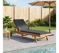 YunCangg Tumbona de madera maciza de teca marrón gris oscuro, 195 x 68 x 30 cm, tumbona de jardín para 1 persona con respaldo ajustable y reposapiés, mesa lateral integrada