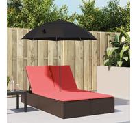 YunCangg Tumbona doble con cojín, sombrilla marrón de poliratán, ajustable, resistente a la intemperie, ergonómica, para jardín, terraza, balcón, piscina, exterior, relax