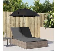 YunCangg Tumbona doble de jardín con respaldo ajustable y cojín, ratán sintético, resistente a la intemperie, con sombrilla, ergonómica para balcón, terraza, piscina, tumbona de relax al aire libre