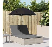 YunCangg Tumbona doble de jardín con respaldo ajustable y sombrilla, gris claro, poliratán, resistente a la intemperie, con cojín extraíble, ideal para balcón, terraza, piscina, tumbona de relax al