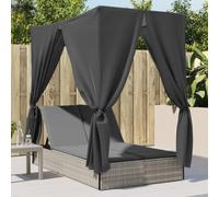 YunCangg Tumbona doble de jardín de poliratán gris claro con techo y cortinas, respaldo ajustable, resistente a la intemperie, ergonómica, con acolchado para balcón, terraza, piscina al aire libre