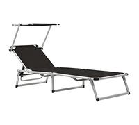 YunCangg Tumbona plegable con protección solar ajustable de aluminio y textileno negro para jardín, terraza, balcón y piscina, plegable ergonómica para relajarse en el exterior