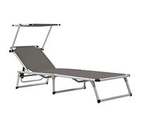 YunCangg Tumbona plegable con protección solar de aluminio y textileno gris, ajustable, plegable, ergonómica para jardín, balcón, terraza, piscina y camping, resistente a la intemperie, ligera