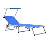 YunCangg Tumbona plegable con protección solar, tumbona de jardín de aluminio azul 186 x 58 cm, respaldo ajustable, plegable y ergonómica para balcón, terraza, piscina y relajación al aire libre
