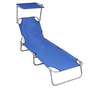 YunCangg Tumbona plegable con toldo azul, aluminio para jardín, ajustable, resistente a la intemperie, con respaldo para balcón, terraza, piscina, exterior, camping, relajación, tumbona de relax