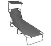 YunCangg Tumbona plegable con toldo gris de aluminio, respaldo ajustable, plegable y resistente a la intemperie, 188,5 x 57,5 x 27 cm, tumbona de exterior para jardín, terraza, piscina y camping para