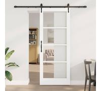 YunCangg White and Black Sliding Door, Solid Pine and Glass, 83 x 211 cm, uso interior para renovación, hallway, basement, entrance, quiet deslizamiento y diseño de ahorro de espacio
