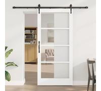 YunCangg White and Black Sliding Door, Solid Pine and Glass, 93 x 202 cm, Divisor de interior para sala de estar, dormitorio, Hallway, Renovation and New Build, diseño de ahorro de espacio silencioso