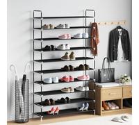 YunCangg Zapatero con 10 estantes de metal y tela no tejida, color negro, 100 x 29,5 x 170 cm, ahorra espacio, apilable, ideal para pasillo, pasillo, armario, almacenamiento de zapatos y orden