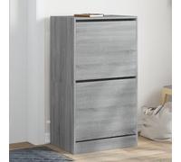 YunCangg Zapatero con 2 solapas gris Sonoma de madera 60 x 42 x 108 cm para ahorrar espacio, estrecho para pasillo con mucho espacio de almacenamiento y orden moderno en la entrada