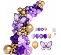 Yunhgft Kit Arco Globos s para coración Cumpleaños y Fiestas , Mariposa morada y dorada