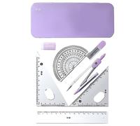 YunJove Juego de Geometría Matemáticas Compás Regla Transportador con Estuche Portátil Y Borrador Adecuado para Uso Escolar Enseñanza Oficina Regalo, Caja Cerrada Violeta
