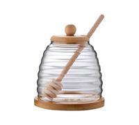 YunJove Tarro Transparente con Tapa Envase de Vidrio Borosilicato con Palo Dosificador Y Soporte Tarro Claro para Almacenamiento de Ad, Tapa Redonda 500ml, Individual