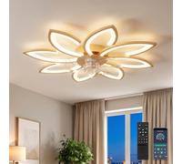YUNLONG 90cm Ventilador de Techo con Luz y Mando a Distancia Led Lampara Ventilador Techo Silencioso Regulable Motor DC Reversible 6 Velocidades Ceiling Fan with Light para Dormitorio Cocina,Dorado