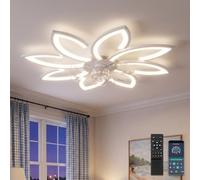 YUNLONG 90cm Ventilador de Techo con Luz y Mando a Distancia Led Lampara Ventilador Techo Silencioso Regulable Motor DC Reversible 6 Velocidades Ceiling Fan with Light para Dormitorio Cocina,Blanco