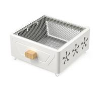Yunmeryker Barbacoa Portátil Carbón, Parrilla Plegable Metal y Madera, Mini Barbacoa para Camping, para 3-5, Blanco