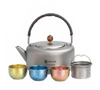 Yunmeryker Juego de té viajeros titanio, set té chino portátil compacto, 3 tazas 400ml, con bolsa de almacenamiento, Gris (tetera de titanio puro c