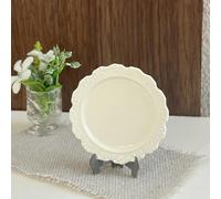Yunmeryker Plato Miniatura de Casa de Muñecas Bandeja Vintage de Aleación con Detalle Floral Accesorio Decorativo para Coleccionistas Vajilla Ornamentada Estilo, Blanco Crema, 36 5mm