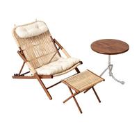 Yunmeryker Tumbona Plegable, Silla Plegable con Reposapiés y Reposacabezas, para Balcón, Jardín, Piscina, Estructura Metálica, 1 Recliner + Footrest + Walnut Coffee Table (Free Headrest, Cushion)
