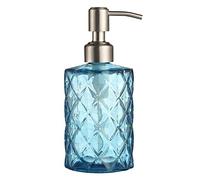 YunNasi Dispensador de Jabón Líquido Dosificador de Jabón Hecho de Vidrio y Boquilla de Acero Inoxidable para Detergente para Platos, Loción de Champú, Encimera de Baño, Cocina, Lavadero (Azul)
