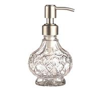 YunNasi Dispensador de jabón líquido recargable con bomba de acero inoxidable, diseño de cristal transparente, vintage y elegante, para encimera de baño, fregadero de cocina (estilo 1)