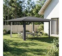 Yunovire Cenador sin pared lateral, 4 x 4 m, gris claro y antracita, resistente a la intemperie, impermeable, plegable, con marco de acero, protección UV, para jardín, terraza, carpa de fiesta, toldo