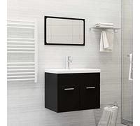 Yunovire Juego de muebles de baño de madera negra con armario para lavabo, lavabo empotrado de cerámica, espejo 60 x 38,5 x 46 cm, espacio de almacenamiento con compartimento y puerta, montaje en