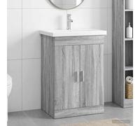 Yunovire Juego de muebles de baño Sonoma gris con lavabo y grifo, 61 x 40 x 84,5 cm, de madera, mueble de baño con espacio de almacenamiento y puertas para invitados