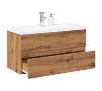 Yunovire Mueble bajo lavabo Artisan-roble con lavabo empotrado de cerámica, 100 x 38,5 x 45 cm, montaje en pared, cajón y espacio de almacenamiento para baño, inodoro de invitados, mueble de baño con