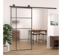 Yunovire Puerta corredera de vidrio templado mate con marco de aluminio negro 102,5 x 205 cm tope de puerta incluido para viviendas y renovación con aislamiento acústico y aislamiento térmico