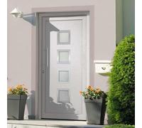 Yunovire Puerta de entrada blanca 108 x 200 cm con cierre de 5 puntos, acristalamiento aislante, umbral de aluminio, marco de PVC, incluye juego de asas, cilindro de perfil, cinta selladora, kit de