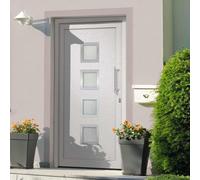 Yunovire Puerta de entrada blanca 108 x 208 cm con cierre de 5 puntos, aislamiento térmico y aislamiento acústico, marco de PVC, umbral de aluminio, incluye juego de asas, kit de montaje para nueva