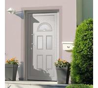 Yunovire Puerta de entrada blanca 98 x 208 cm con cierre de hongo de 5 puntos, umbral de aluminio, bisagras ajustables 3D, acristalamiento aislante y mango de acero inoxidable para puerta delantera y