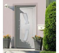 Yunovire Puerta de entrada blanca de 98 x 208 cm, con acristalamiento aislante y bisagras ajustables 3D, puerta de seguridad con umbral de aluminio y refuerzo de acero para nueva construcción y