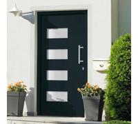 Yunovire Puerta de entrada de aluminio y PVC antracita 100 x 200 cm con 3 capas de acristalamiento aislante, cerradura de seguridad de 5 vías, umbral de aluminio, cinta de sellado y kit de montaje