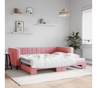 Yunovire Sofá cama extensible rosa 90 x 200 cm, funda de terciopelo, moderno sofá cama con marco de madera y metal resistente, marco de cama versátil para salón y dormitorio