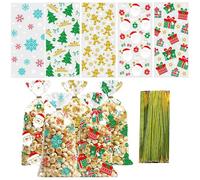YUNYU 50 bolsas de galletas de caramelo de Navidad, bolsas de regalo transparentes para golosinas navideñas, chocolates, galletas y pequeños regalos