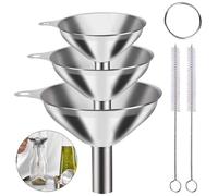 YUNYU Juego de embudo de acero inoxidable de 3 piezas con cepillos de limpieza, anillo de clip, para transferir mermeladas, aceites de cocina, líquidos y polvos
