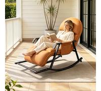 YUODIJIO Silla Mecedora Exterior, Sillon Lactancia Reclinable con Reposabrazos, Reposapiés Ajustable en 3 Posiciones, Respaldo Regulable en 5 Posiciones, para Salón Dormitorio Balcón(Naranja)