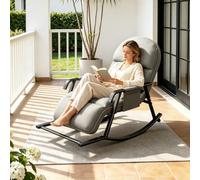 YUODIJIO Silla Mecedora Exterior, Sillon Lactancia Reclinable con Reposabrazos, Reposapiés Ajustable en 3 Posiciones, Respaldo Regulable en 5 Posiciones, para Salón Dormitorio Balcón(Gris)